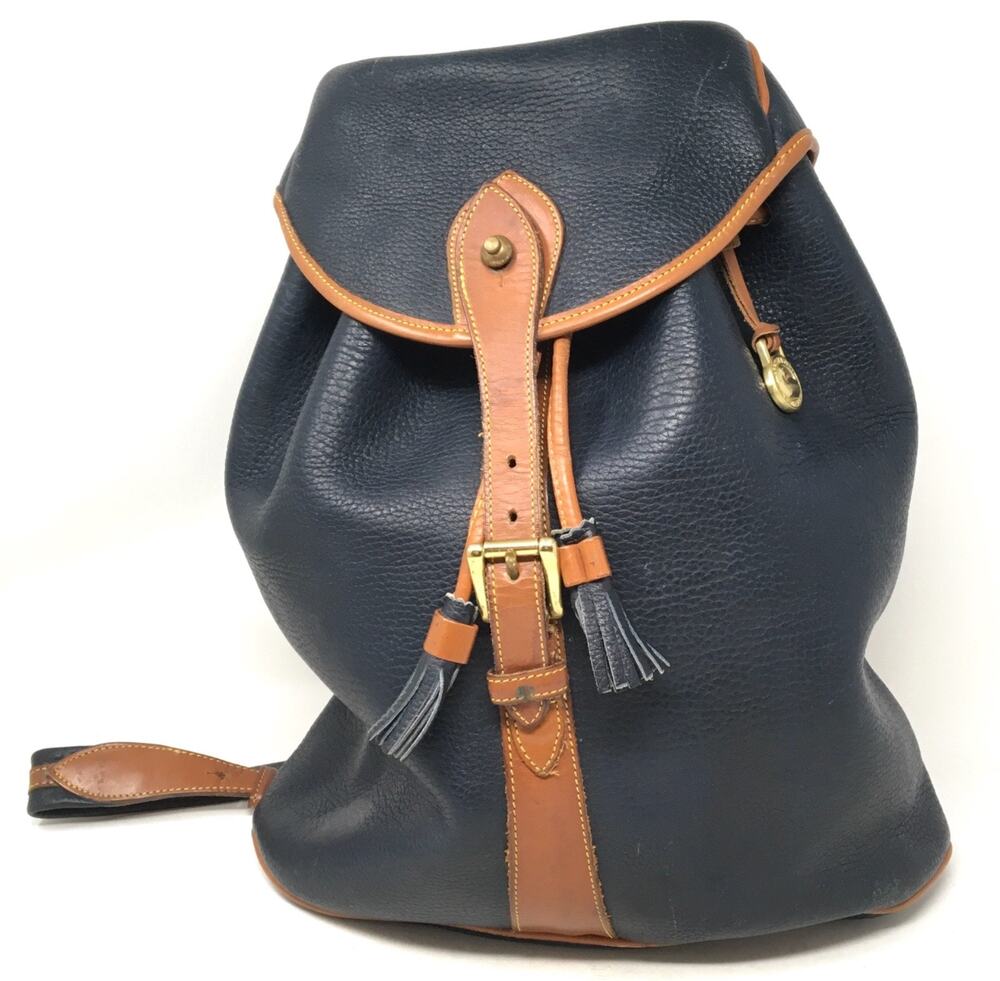 Vintage Dooney & Bourke Navy Blue All Weather Leather AWL Rucksack Backpack USA